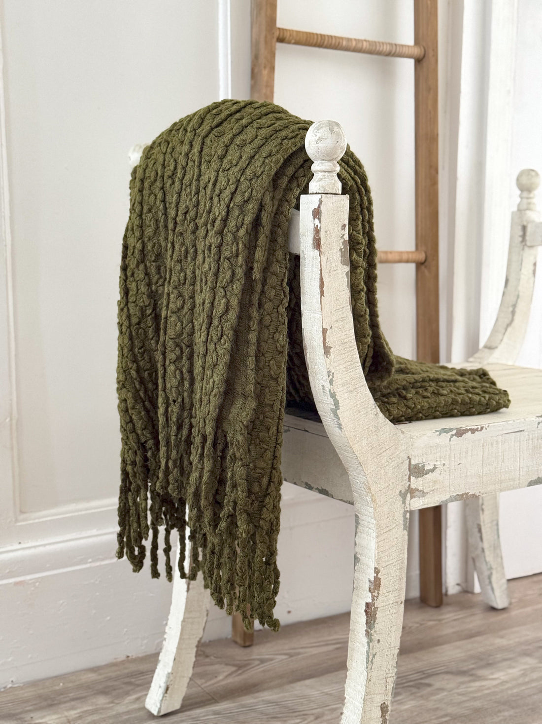 Olive Green Tasselled Throw