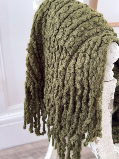 Olive Green Tasselled Throw