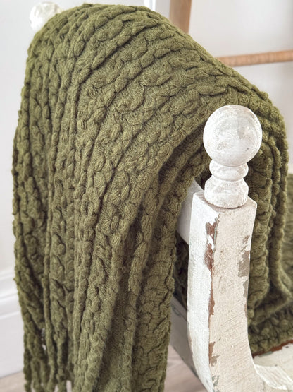 Olive Green Tasselled Throw