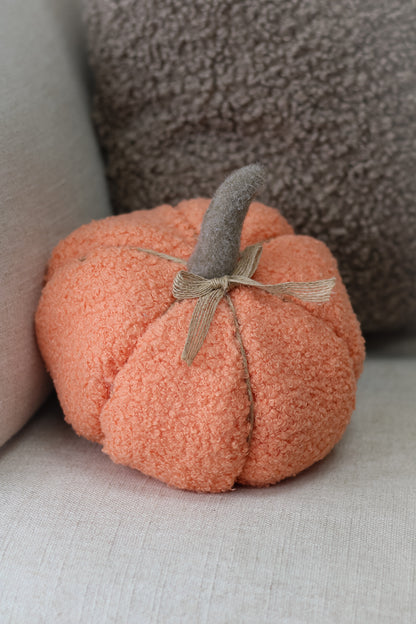 Orange Boucle Pumpkin with Raffia Bow