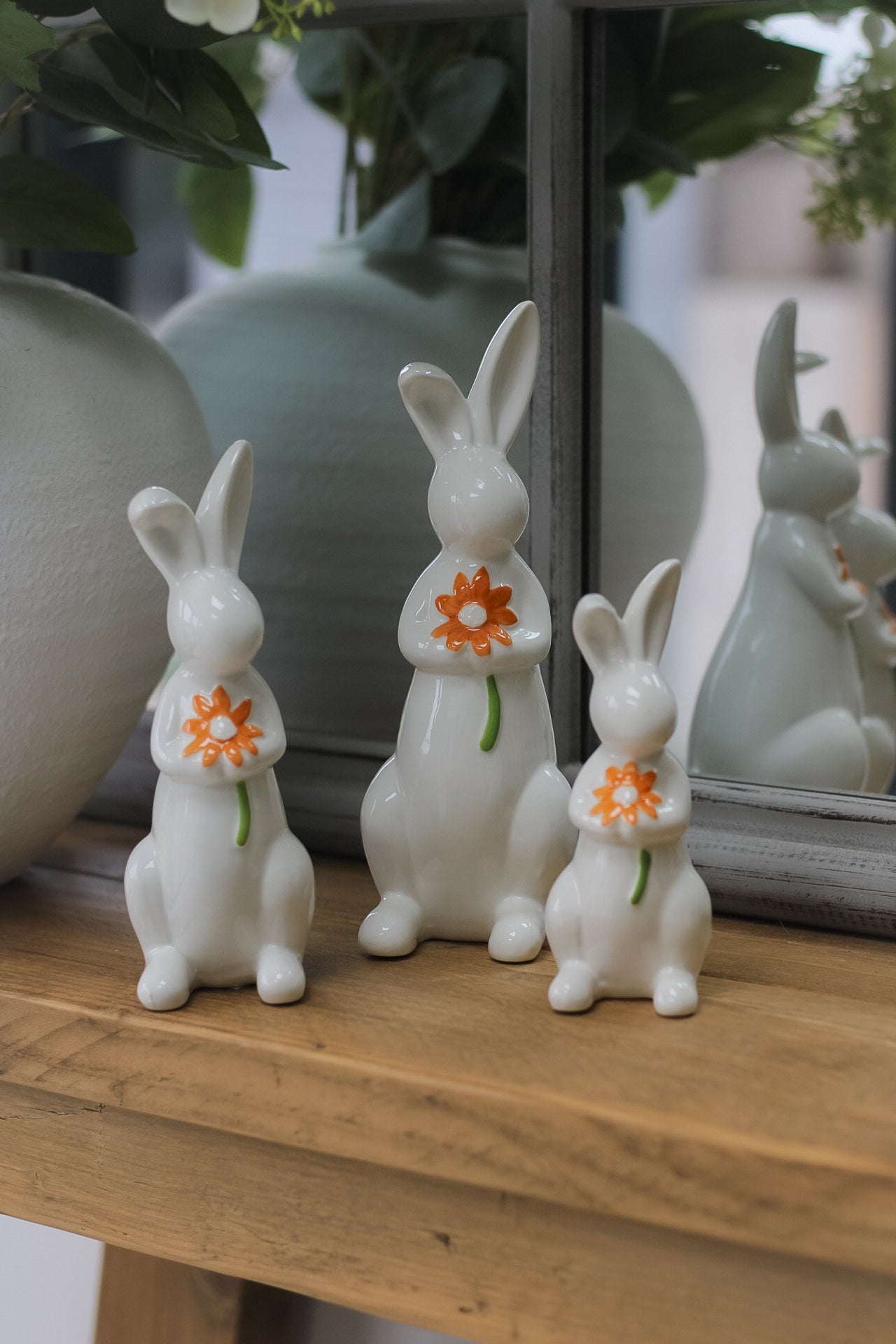 Orange Floral Porcelain Bunnies