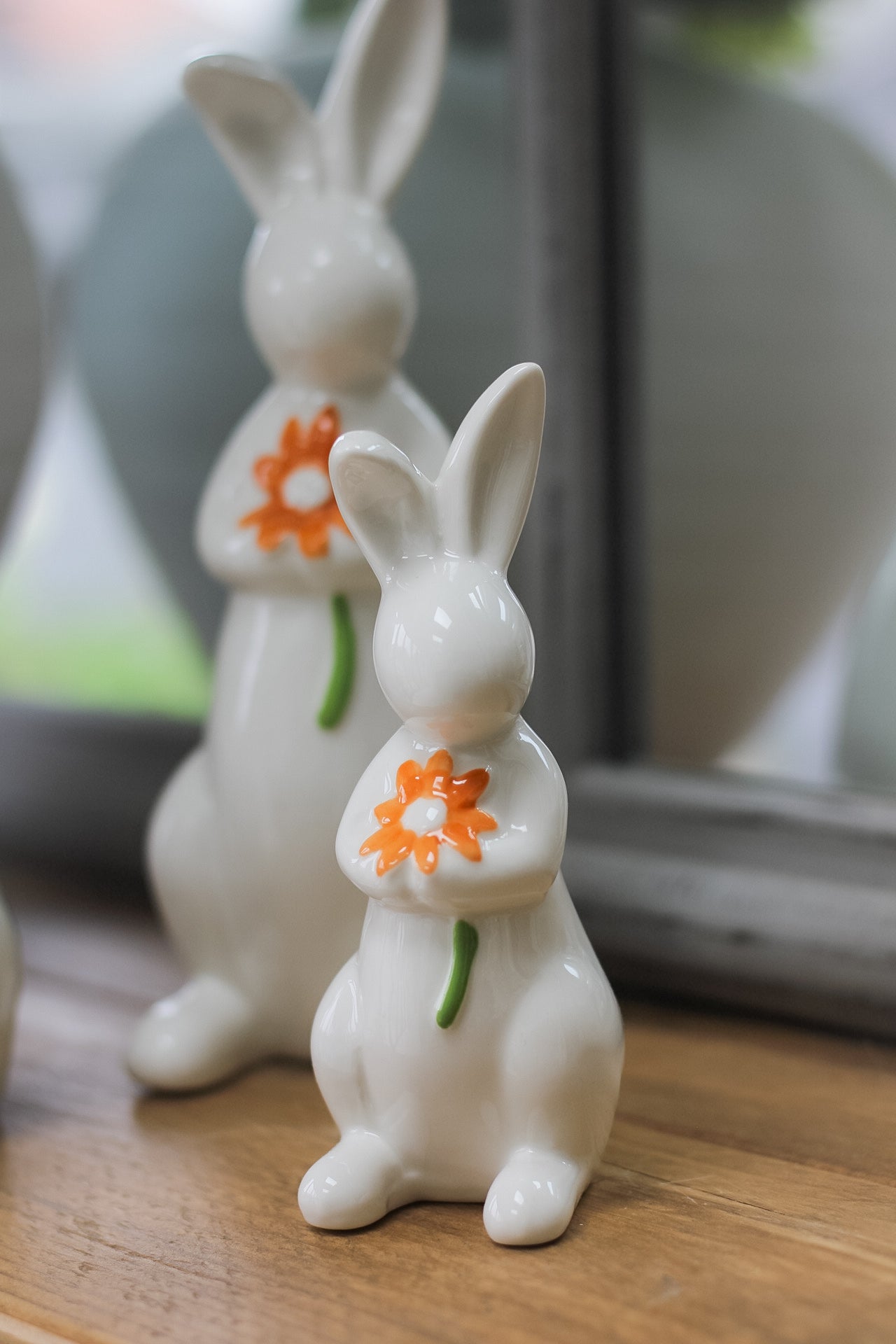 Orange Floral Porcelain Bunnies