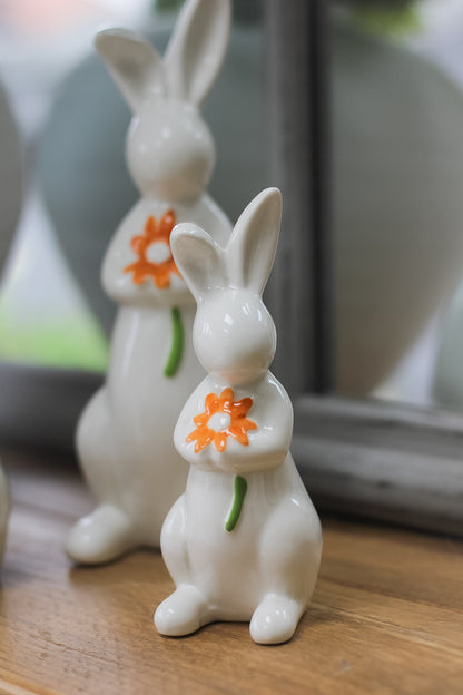 Orange Floral Porcelain Bunnies