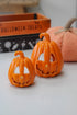 Orange Glazed Ceramic Carved Pumpkin Lantern