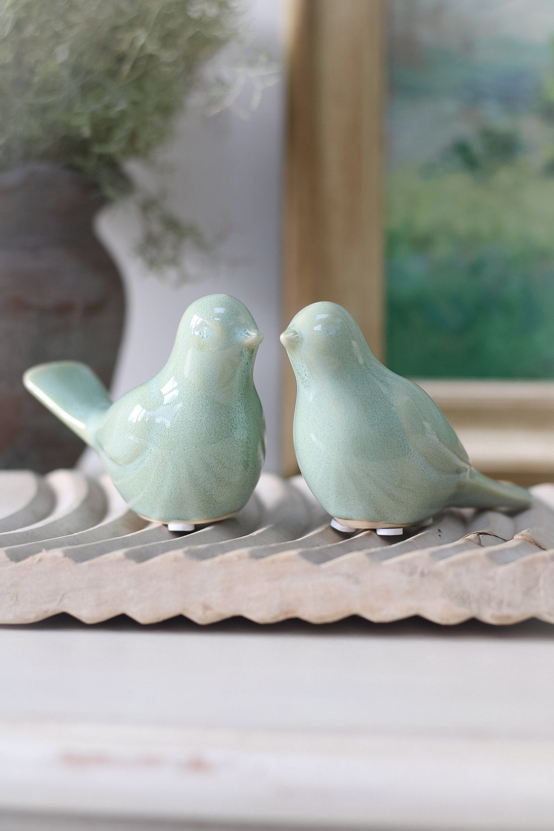 Pale Sage Ceramic Bird Ornaments