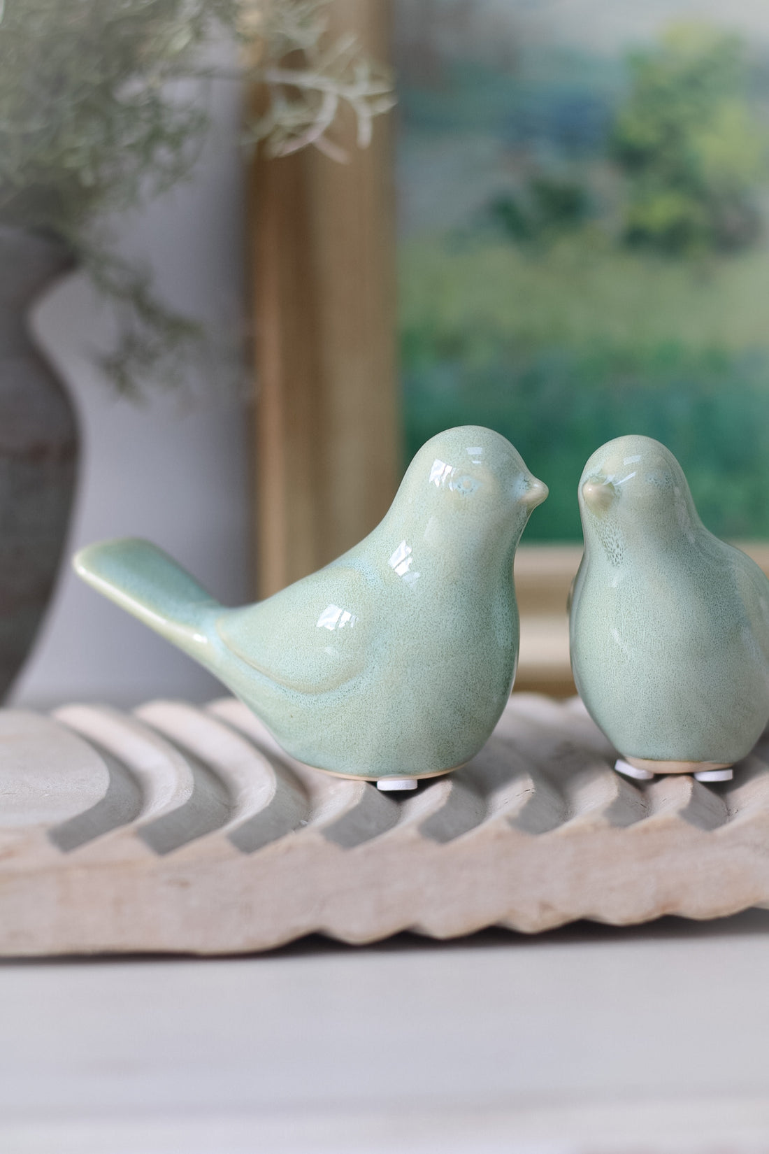 Pale Sage Ceramic Bird Ornaments