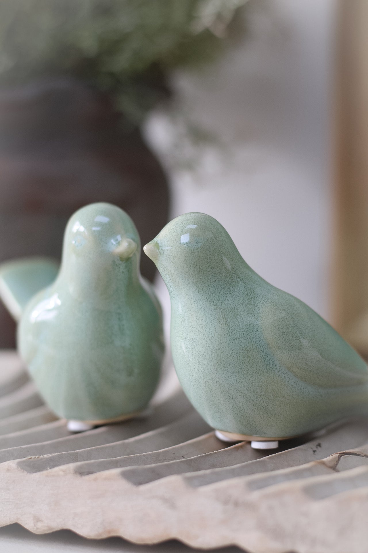 Pale Sage Ceramic Bird Ornaments