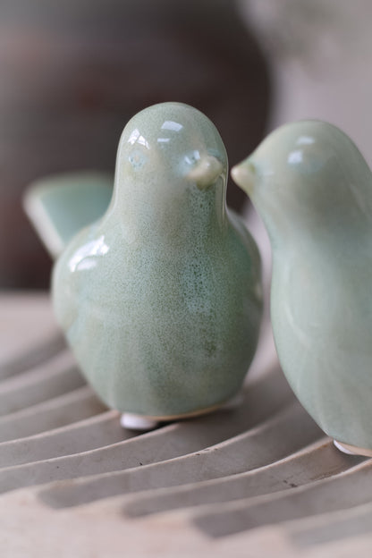 Pale Sage Ceramic Bird Ornaments