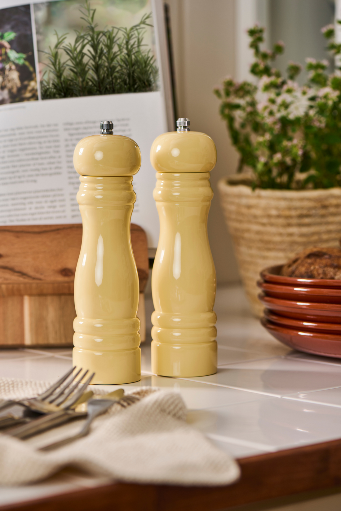 Pale Yellow Wooden Salt and Pepper Mills