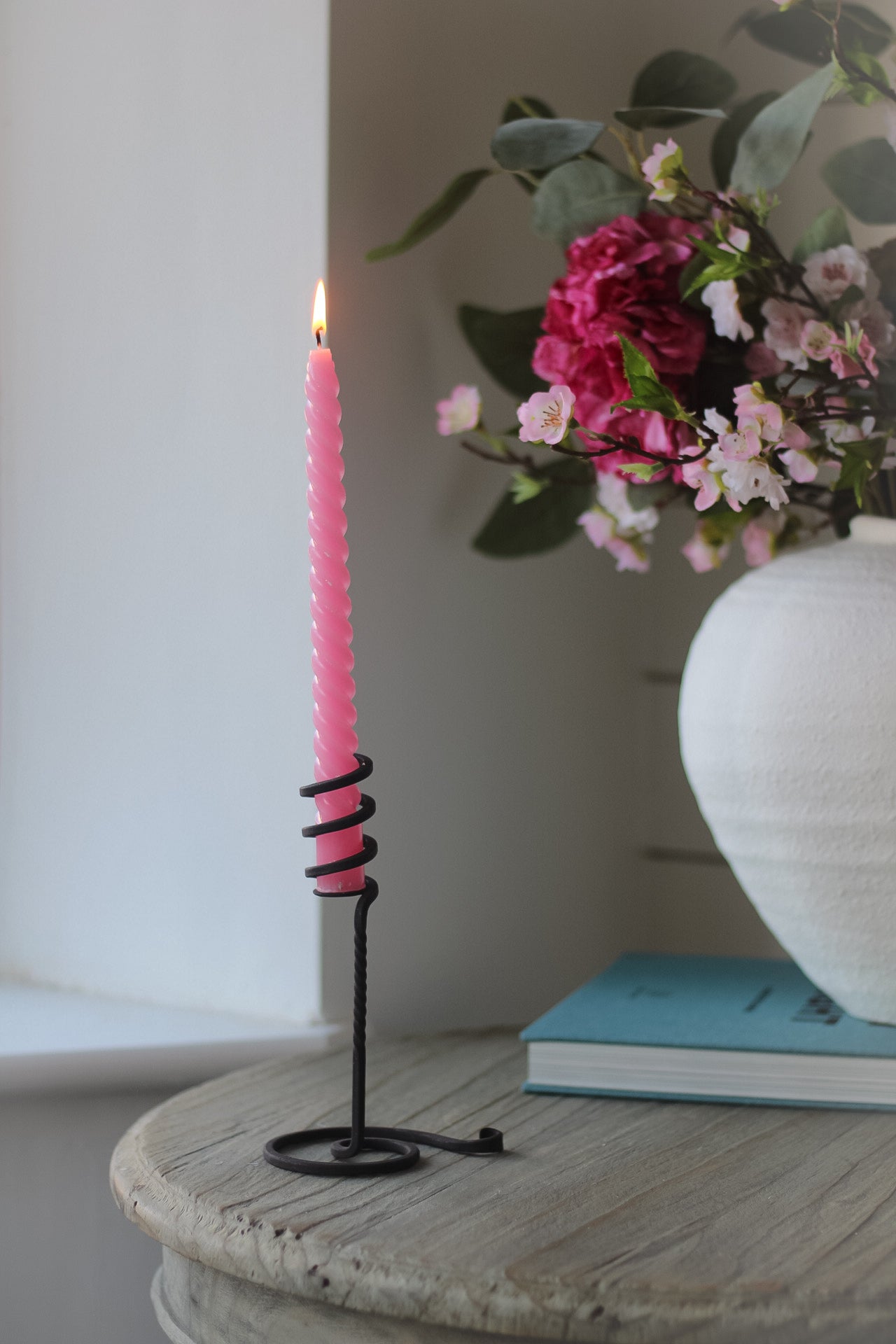 Pastel Pink Twisted Dinner Candles