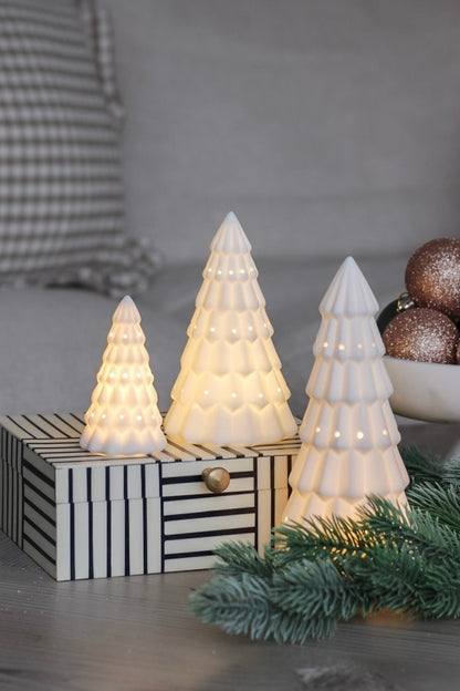 Patterned Matt White Ceramic LED Christmas Tree