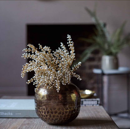 Penmere Brass and Enamel Hammered Vase