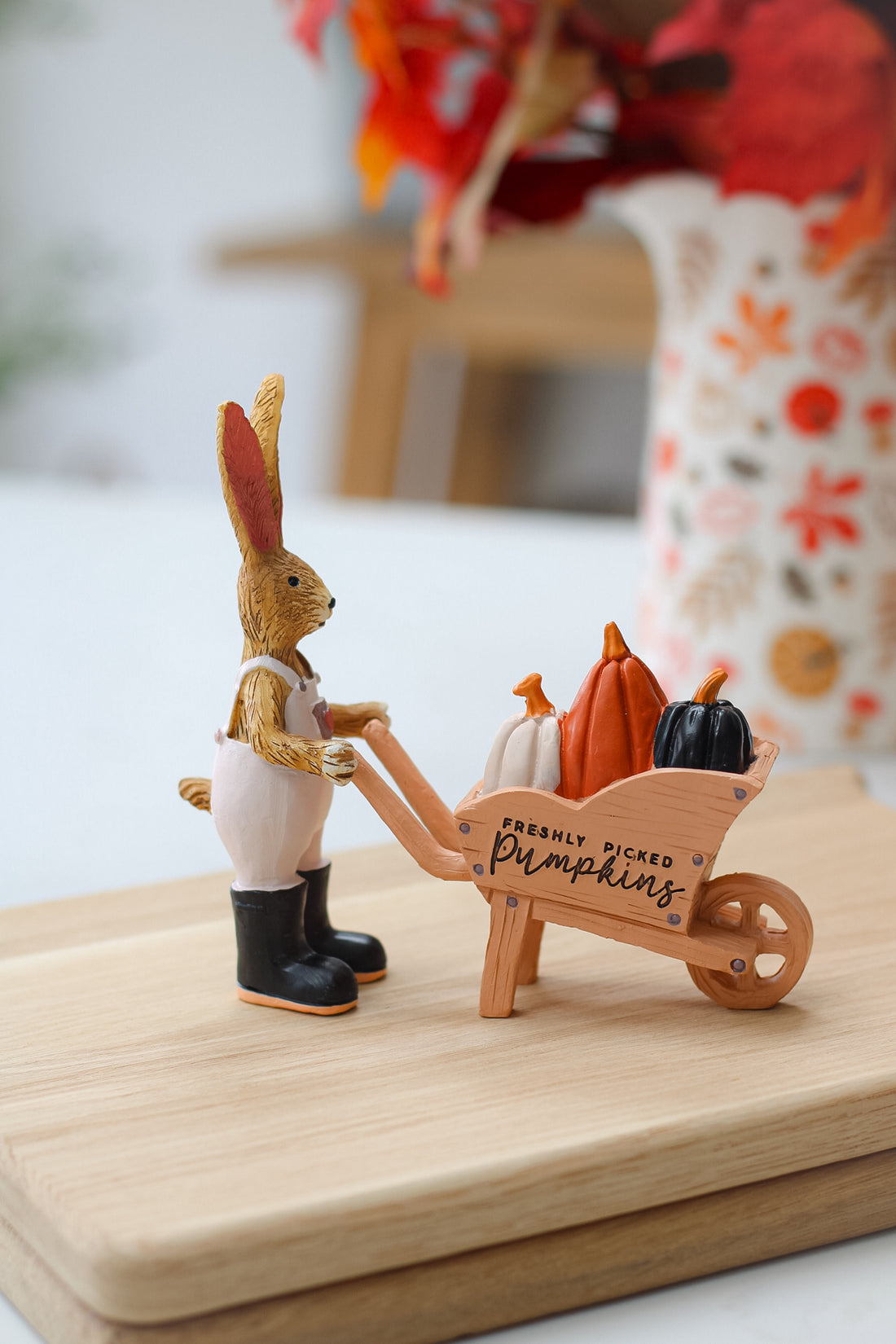 Pumpkin Farmer Rabbit with Pumpkin Wheelbarrow