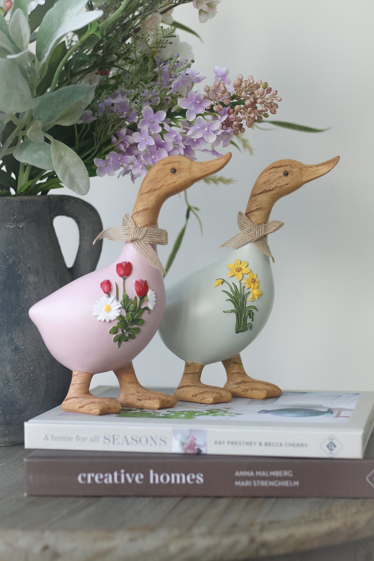 Resin Floral Spring Duck Ornament