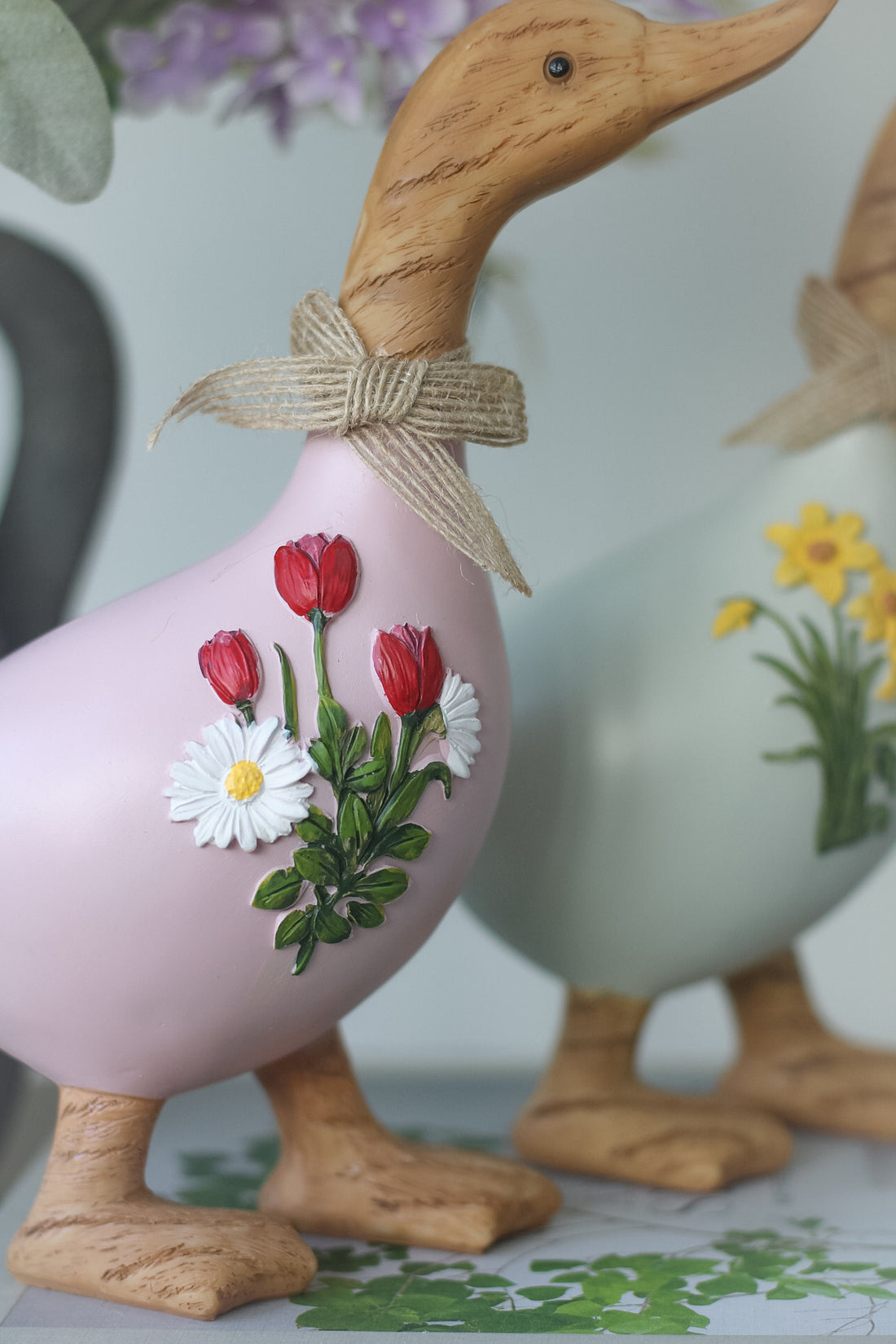 Resin Floral Spring Duck Ornament