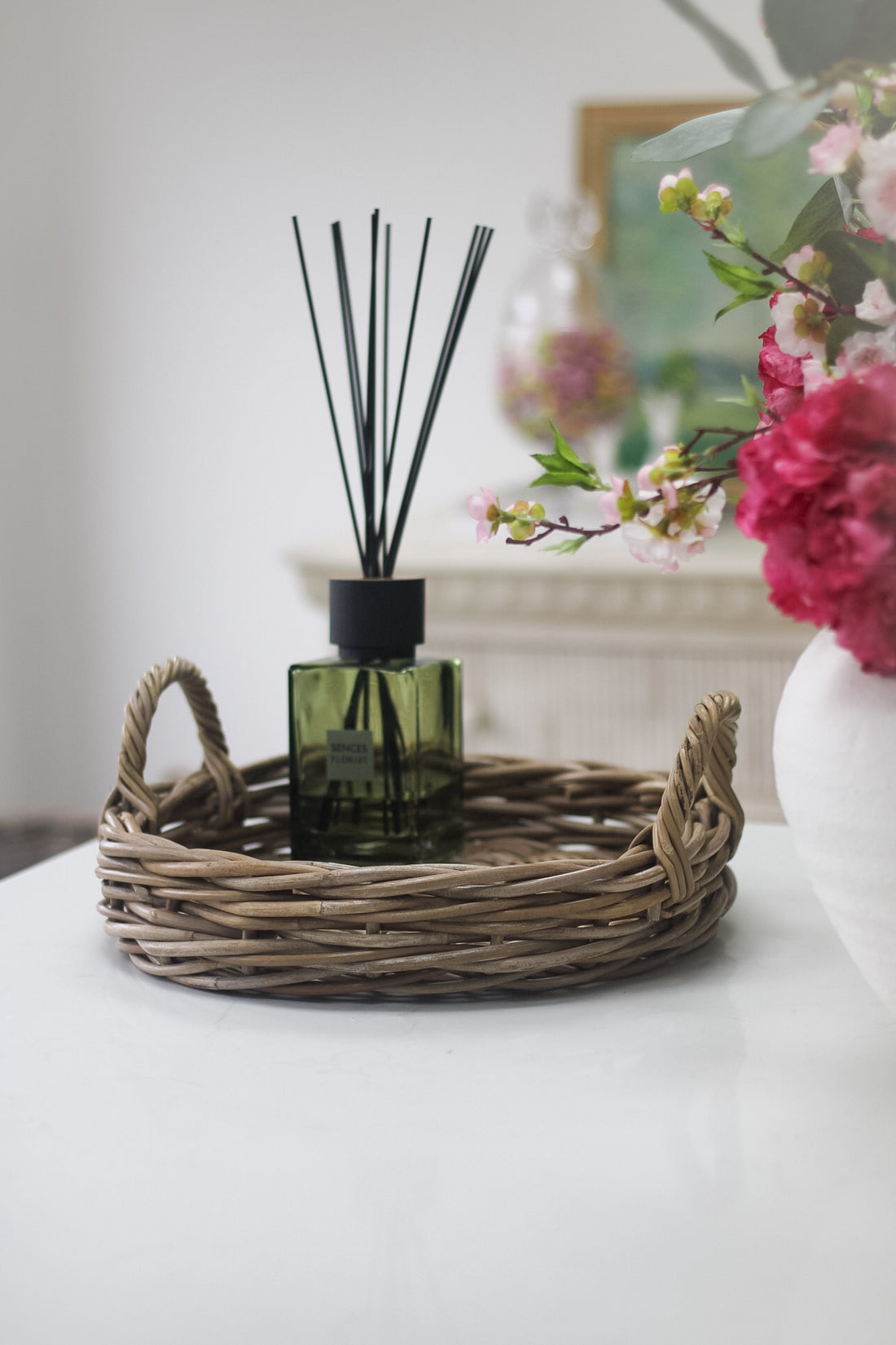 Round Wicker Tray with Handles