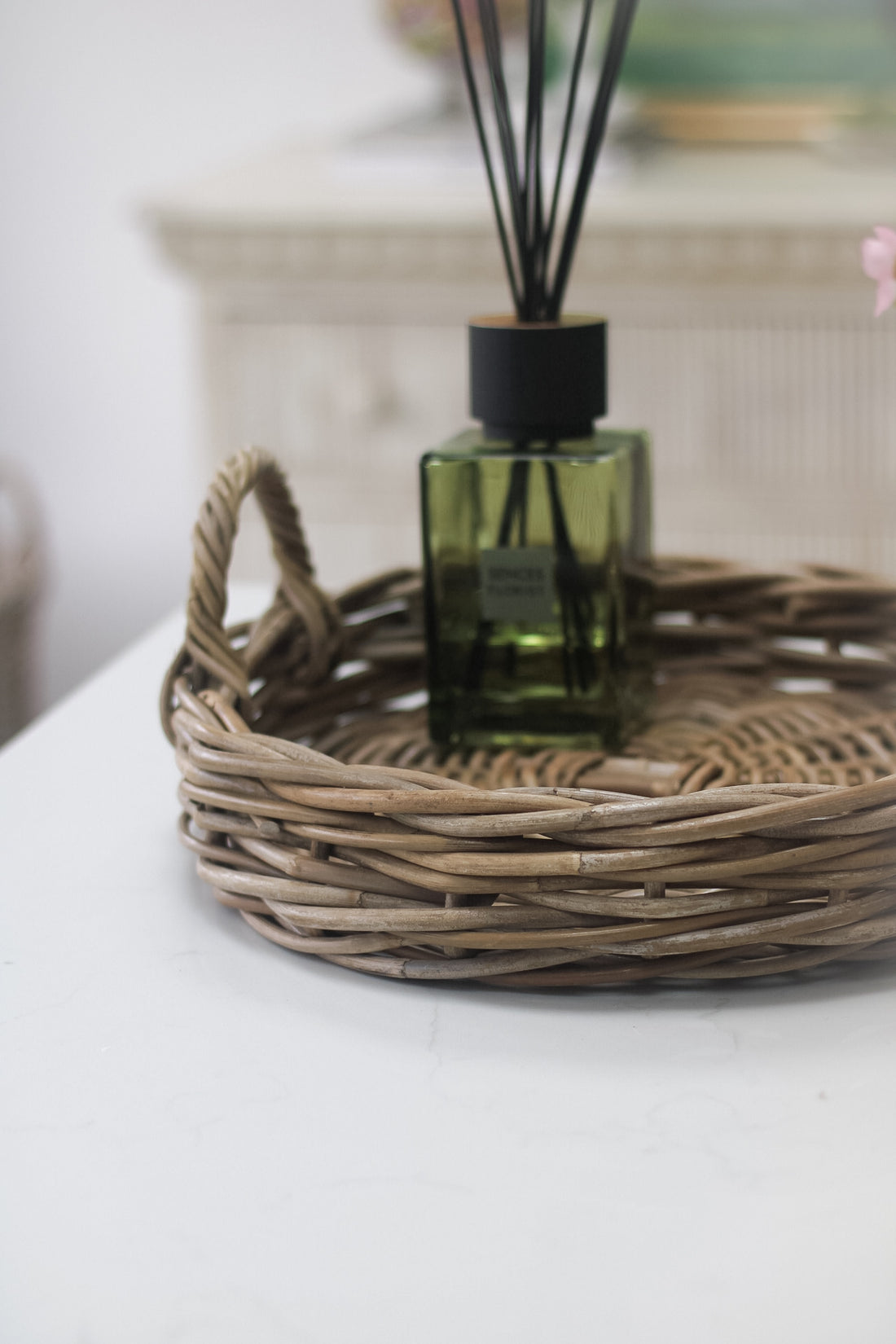 Round Wicker Tray with Handles