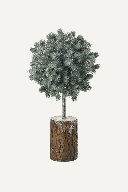 Rounded Green Fir Tree on Wooden Base