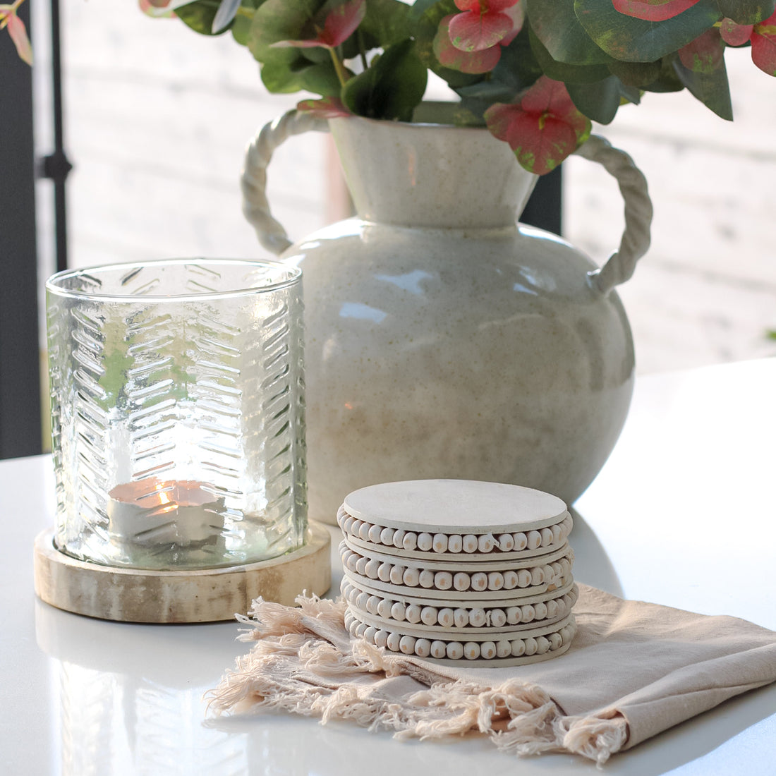 Rustic White Beaded Coasters 