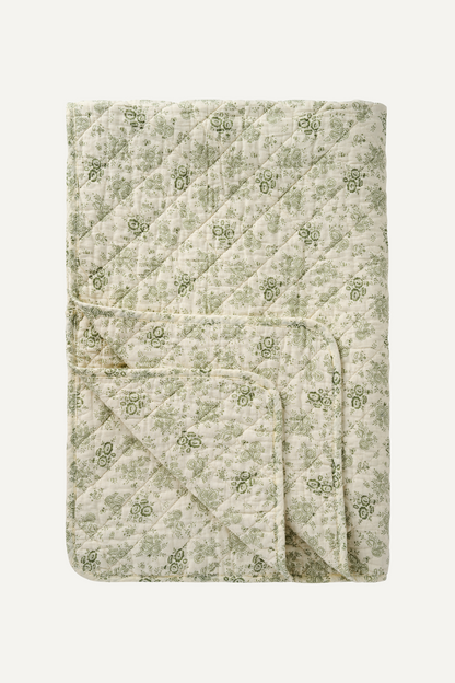 Soft Green Floral Quilted Blanket