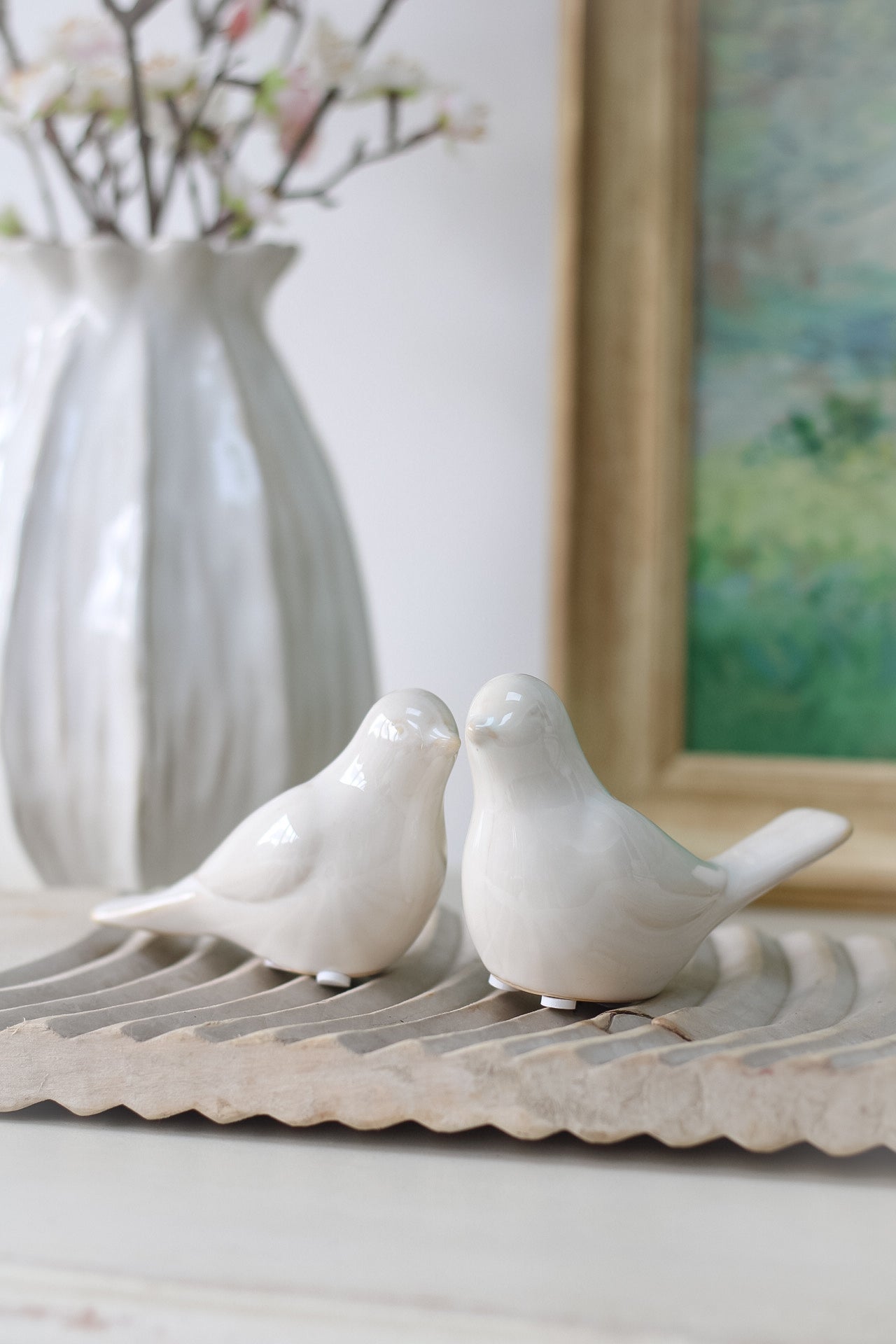 Soft White Ceramic Bird Ornaments