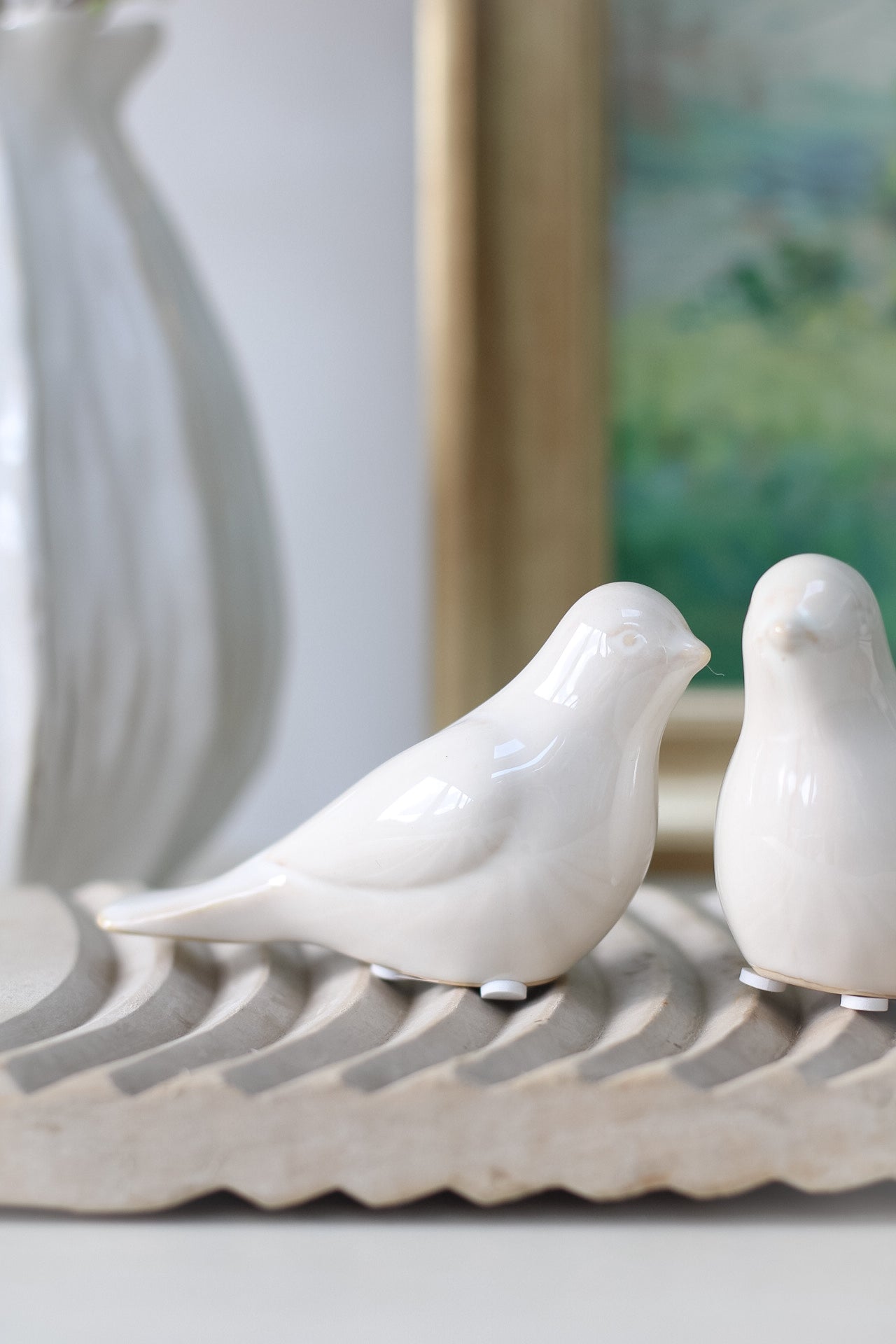 Soft White Ceramic Bird Ornaments