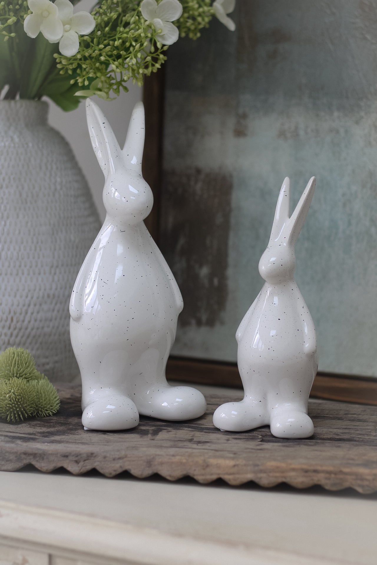 Speckled White Ceramic Standing Bunny