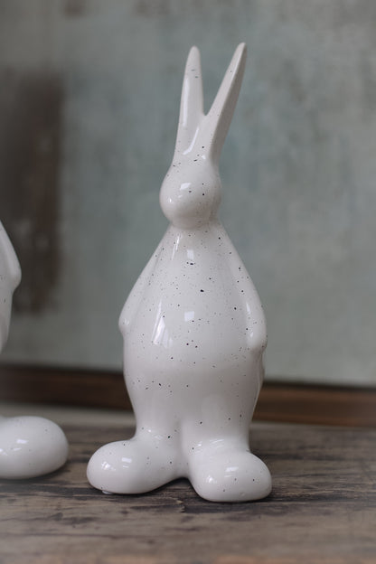 Speckled White Ceramic Standing Bunny