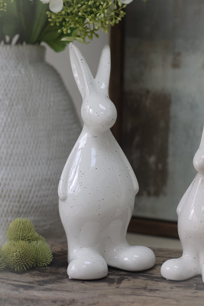 Speckled White Ceramic Standing Bunny