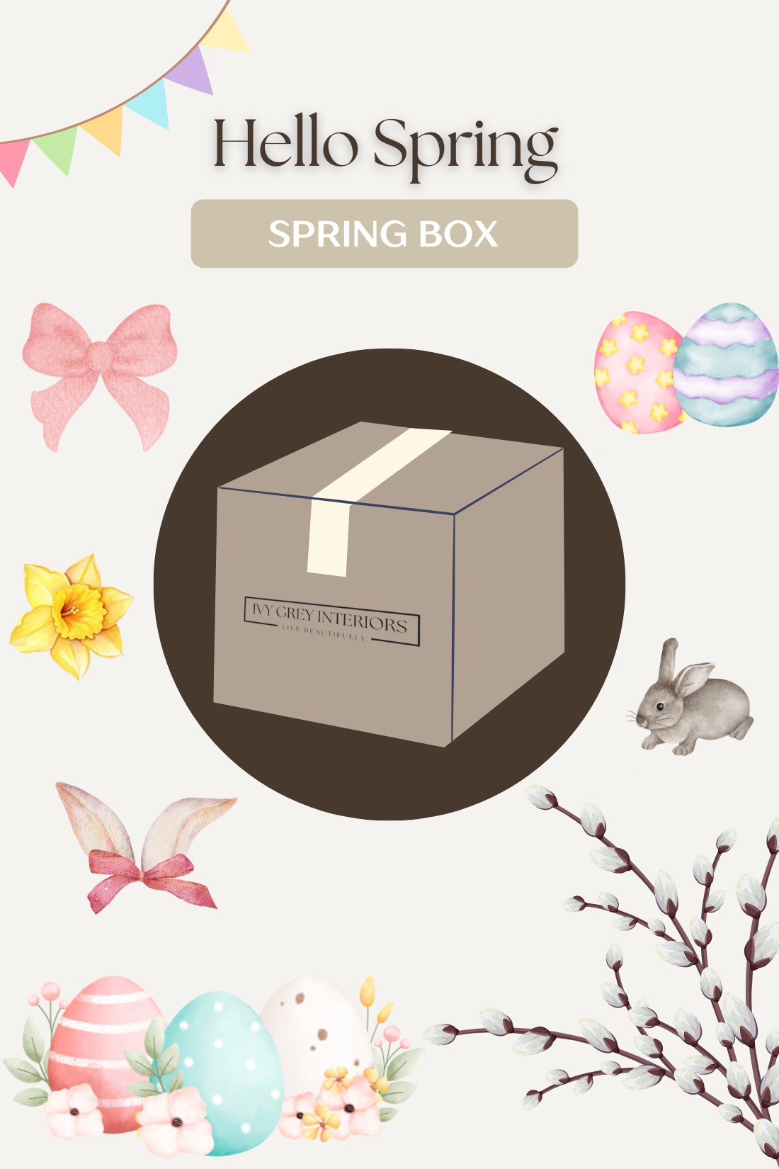 hello spring mystery surprise box filled with cute home decor