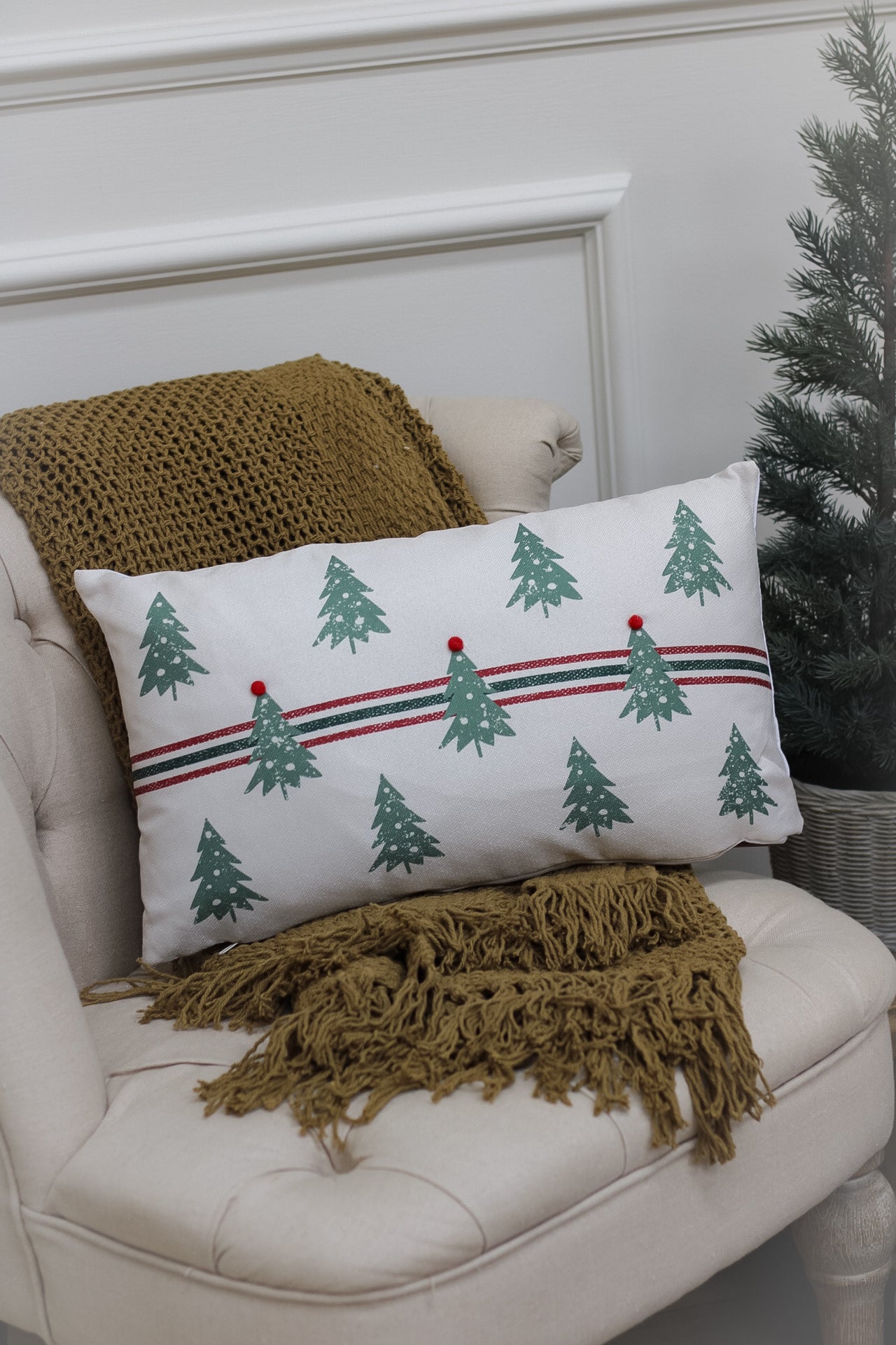 Striped Christmas Tree Cushion Ivy Grey Interiors