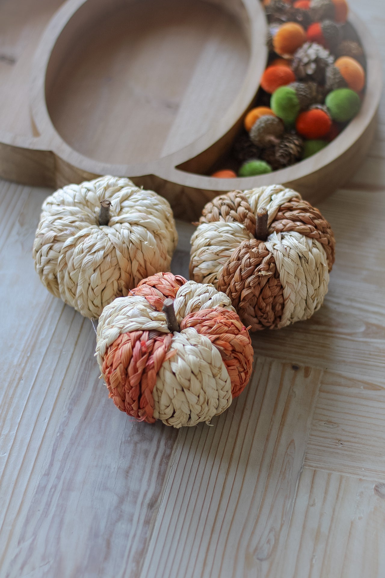 Striped Raffia Pumpkins | Set of 3