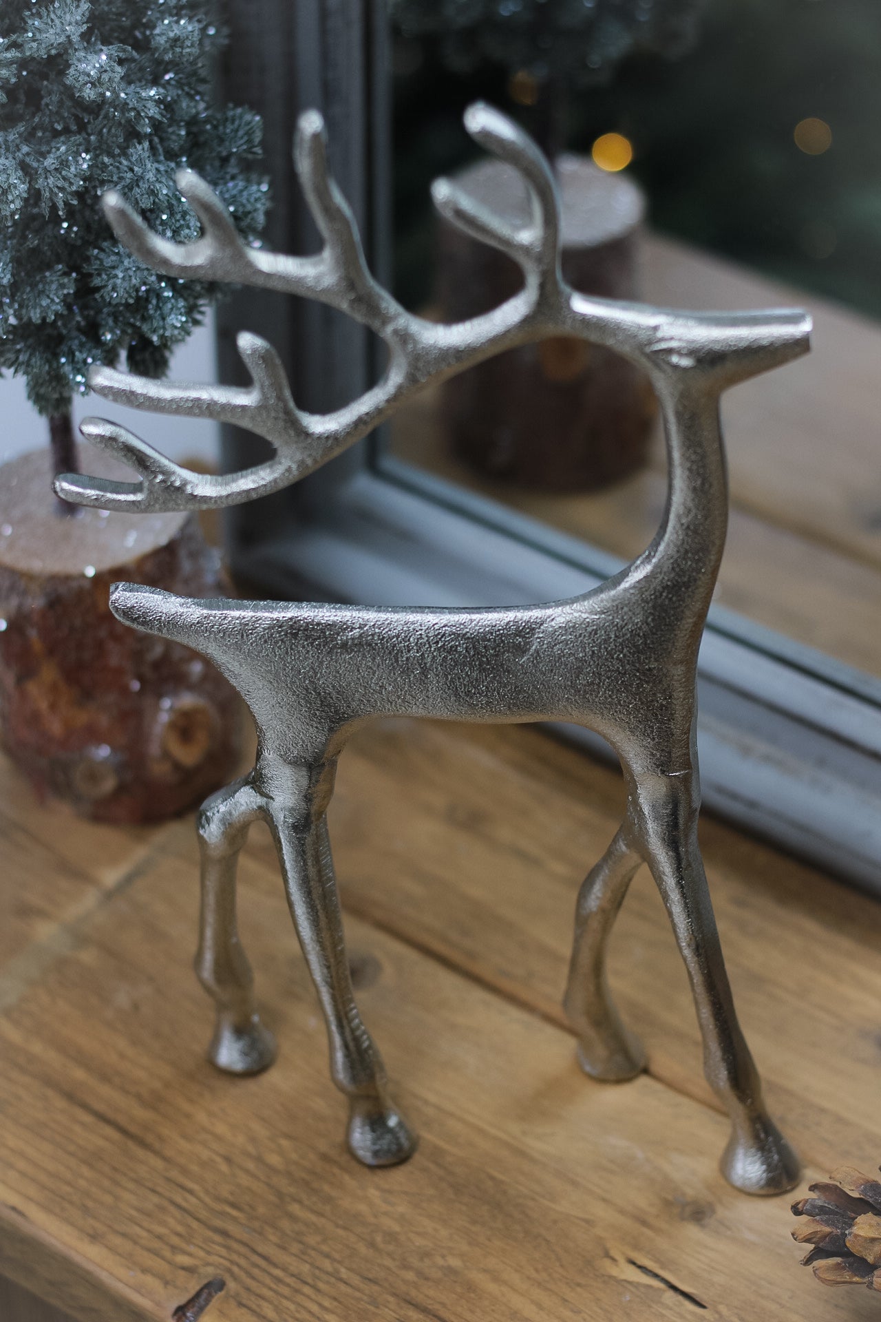 Up close of metal reindeer