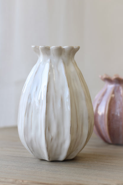 Tall White Poppy Head Vase