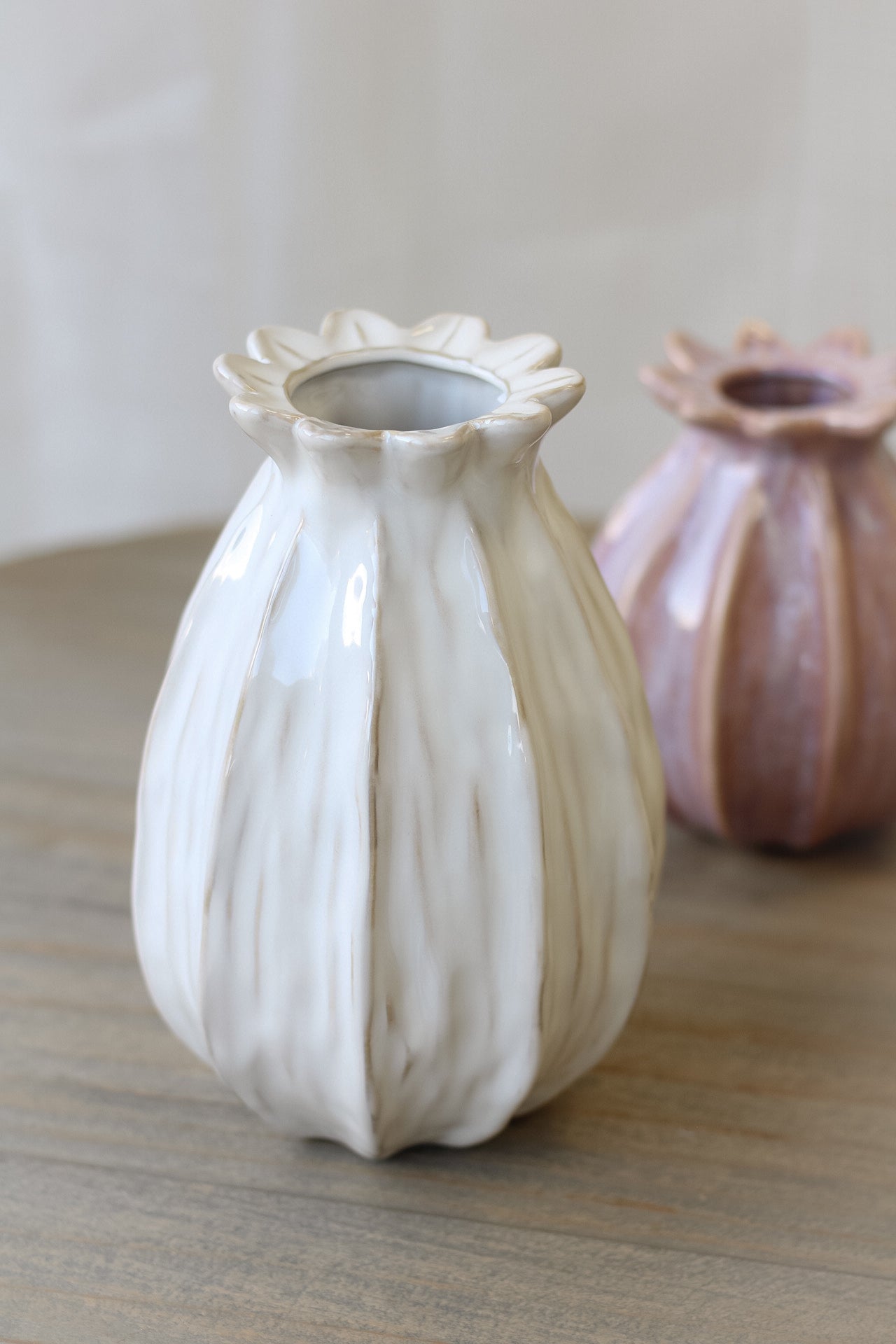 Tall White Poppy Head Vase