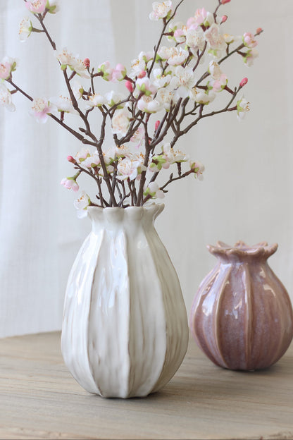 Tall White Poppy Head Vase