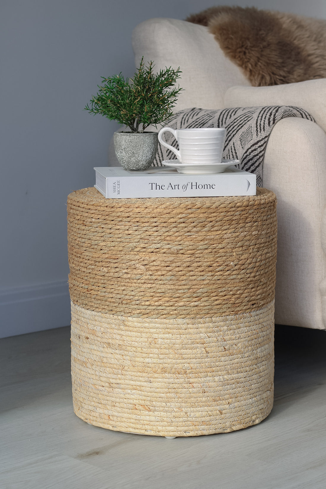 Textured Woven Rope Drum Stool