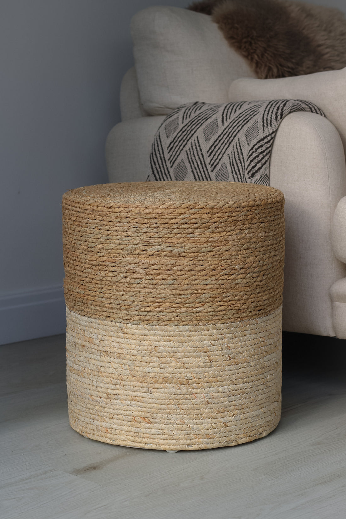 Textured Woven Rope Drum Stool