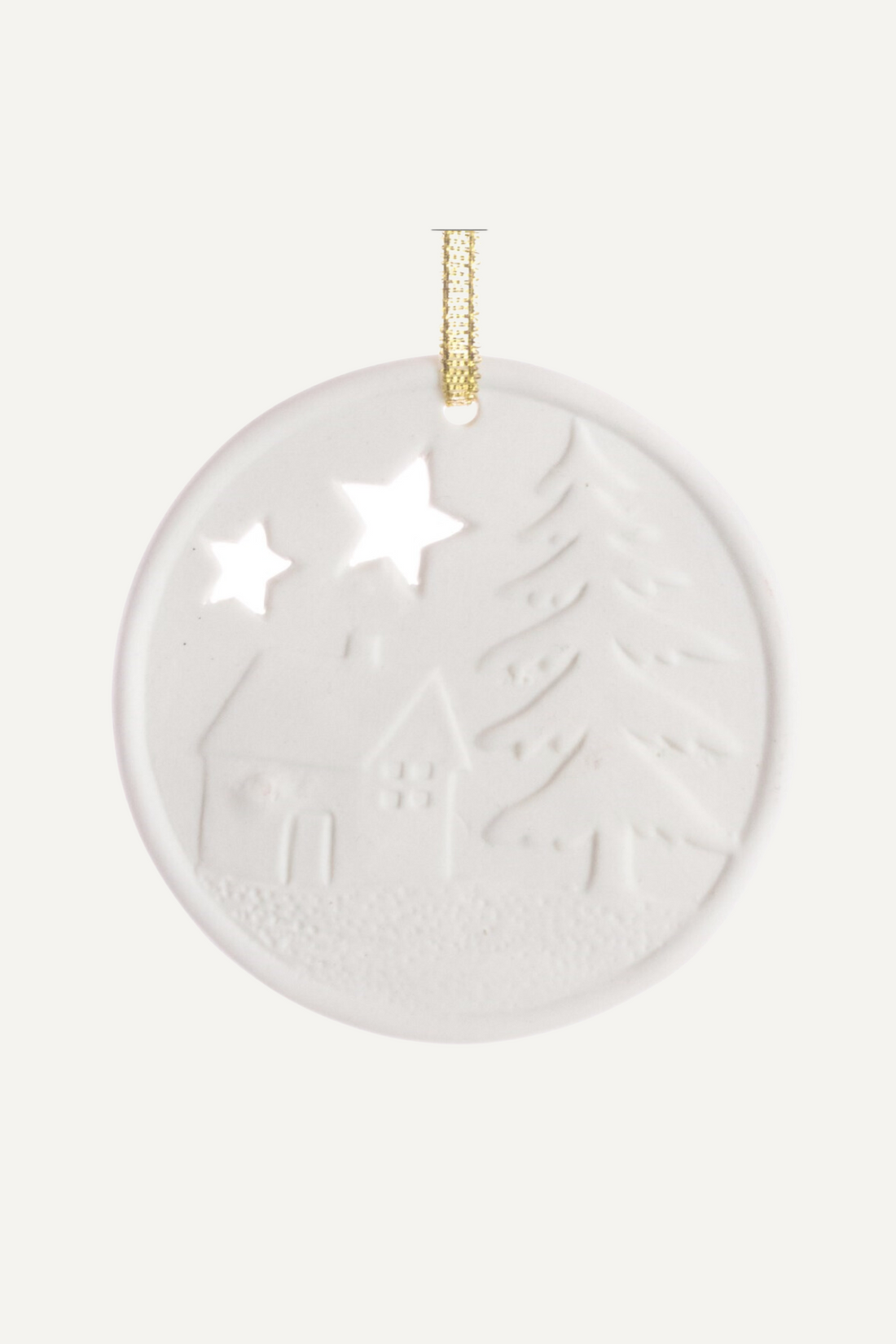 White Ceramic Christmas Lodge Tree Hanger