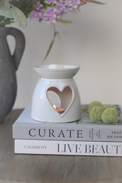 White Ceramic Heart Cut Out Wax Burner