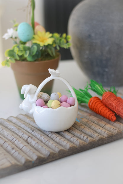 White Ceramic Posy Basket with Little Bunny