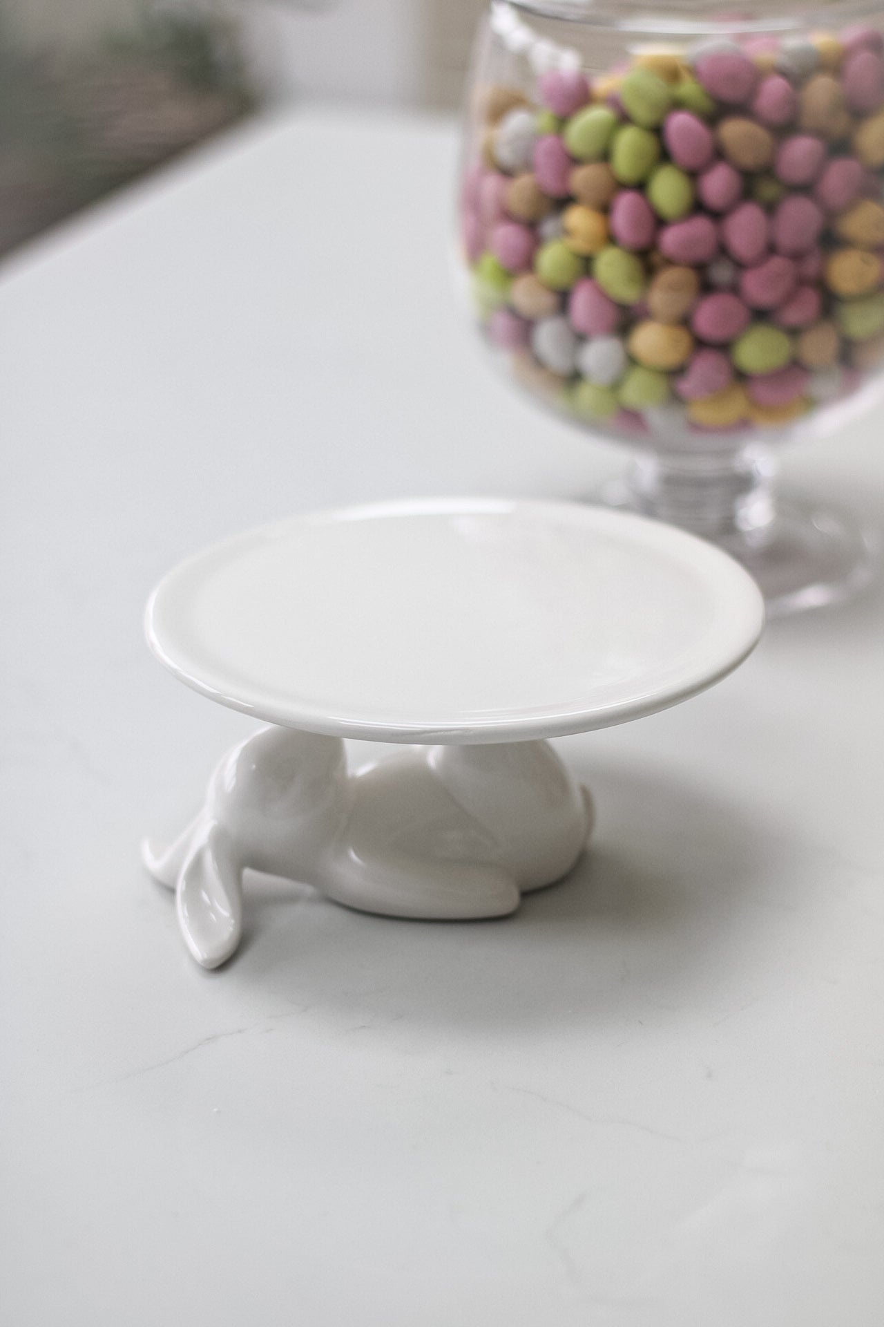 White Ceramic Rabbit Cake Stand