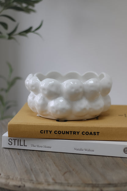 White Ceramic Snowball Planter 002