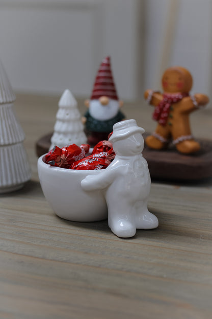 White Ceramic Snowman Snack Dish