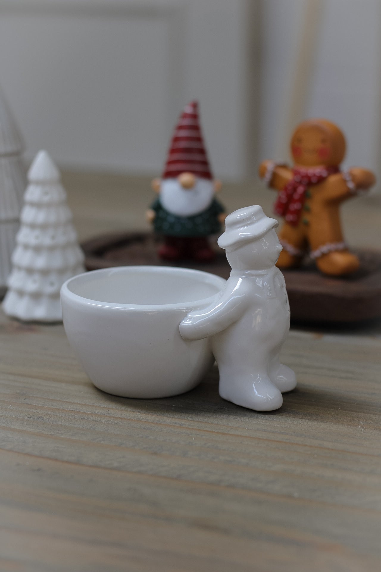 White Ceramic Snowman Snack Dish