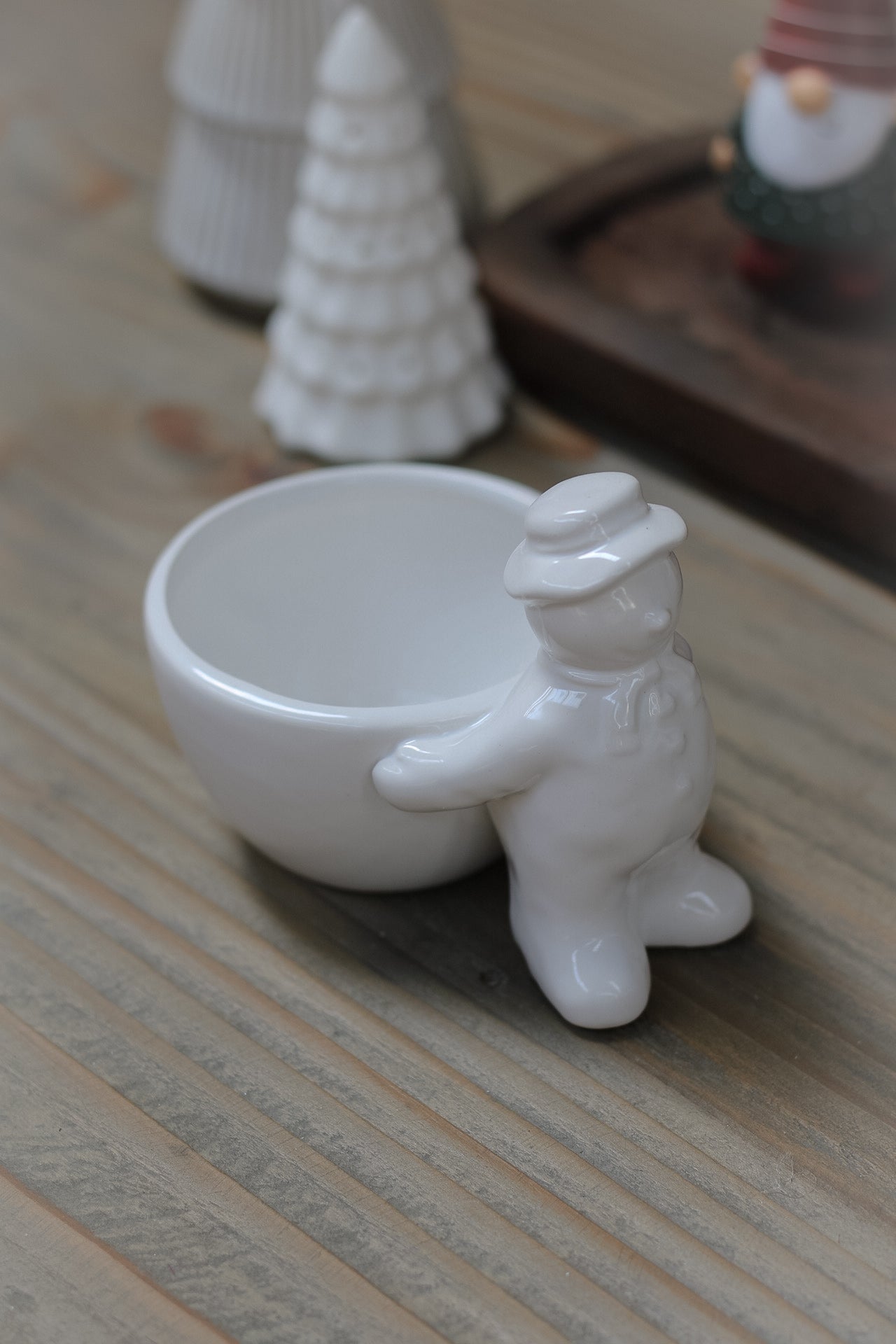 White Ceramic Snowman Snack Dish