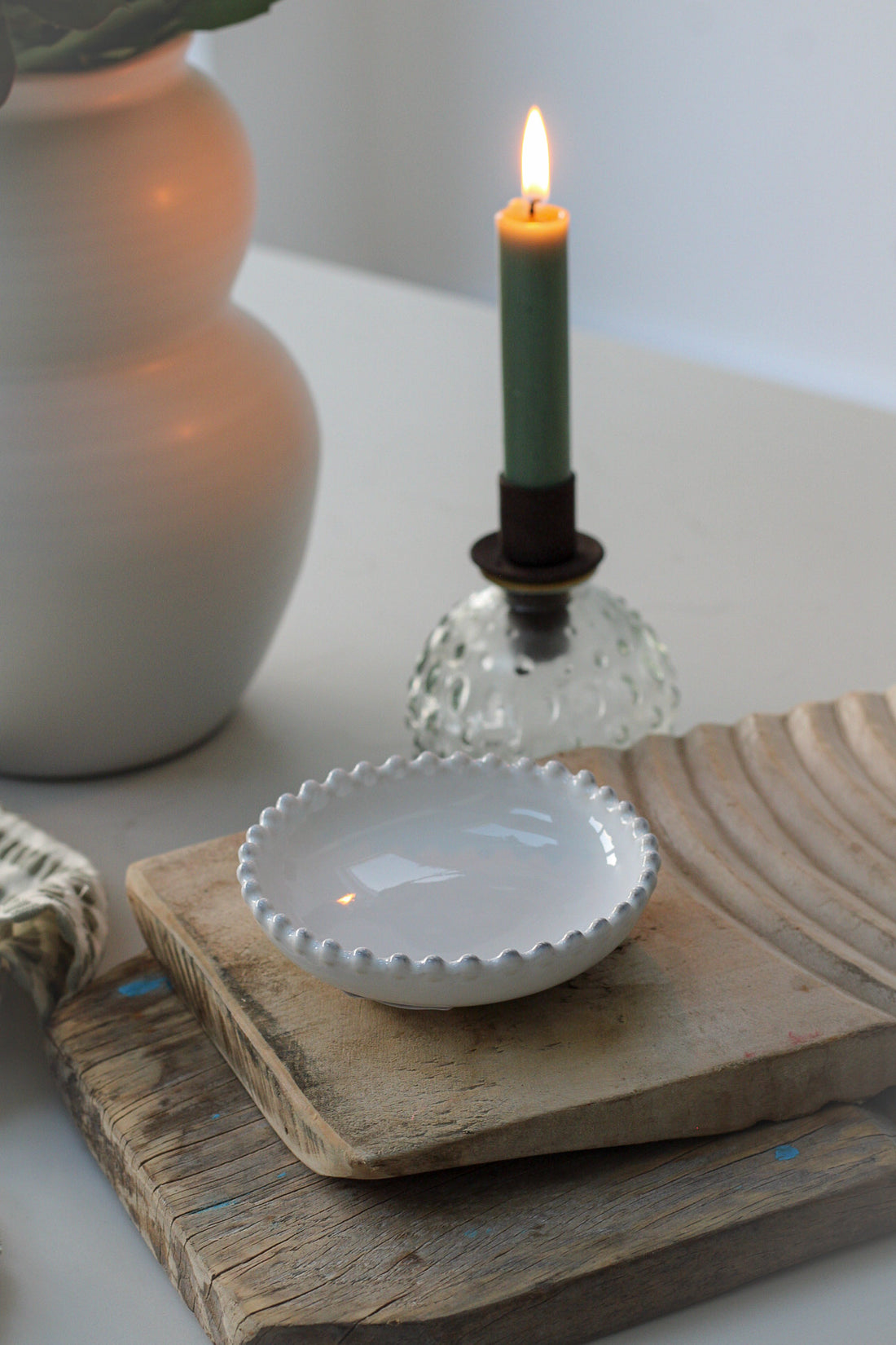 White Mini Pearl Ceramic Dish