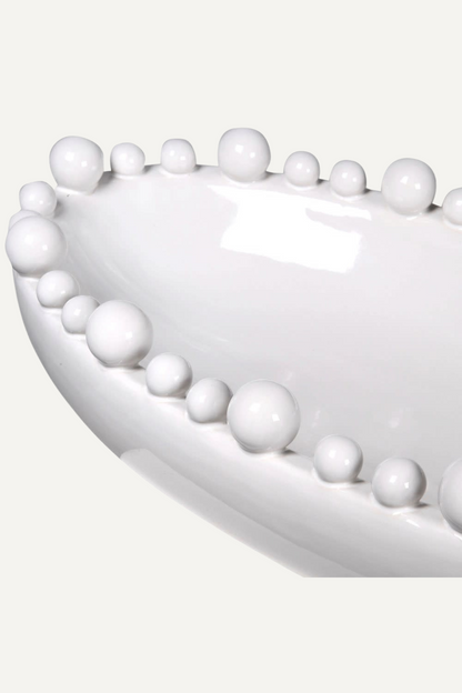 White Oval Bobble Edged Bowl