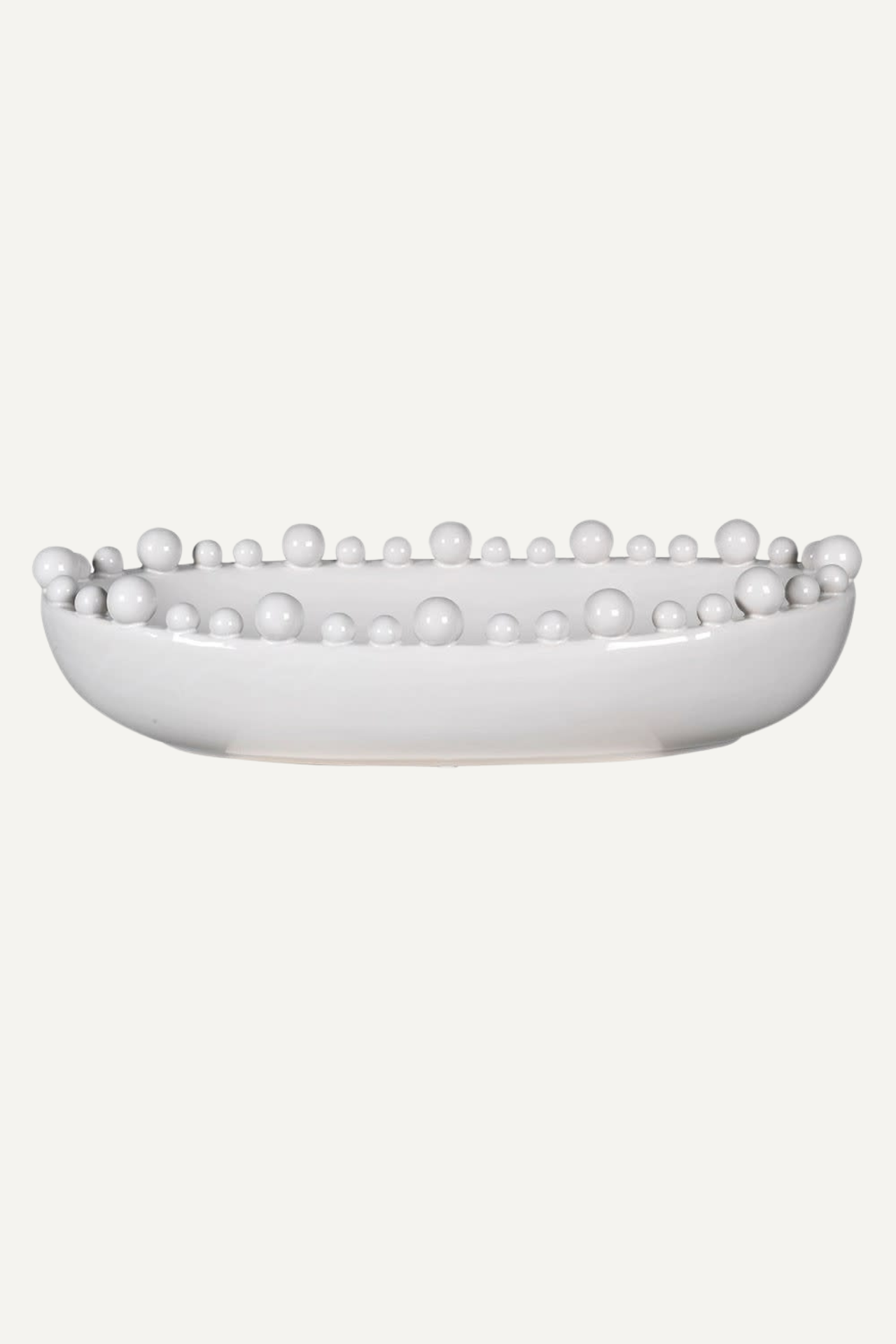 White Oval Bobble Edged Bowl