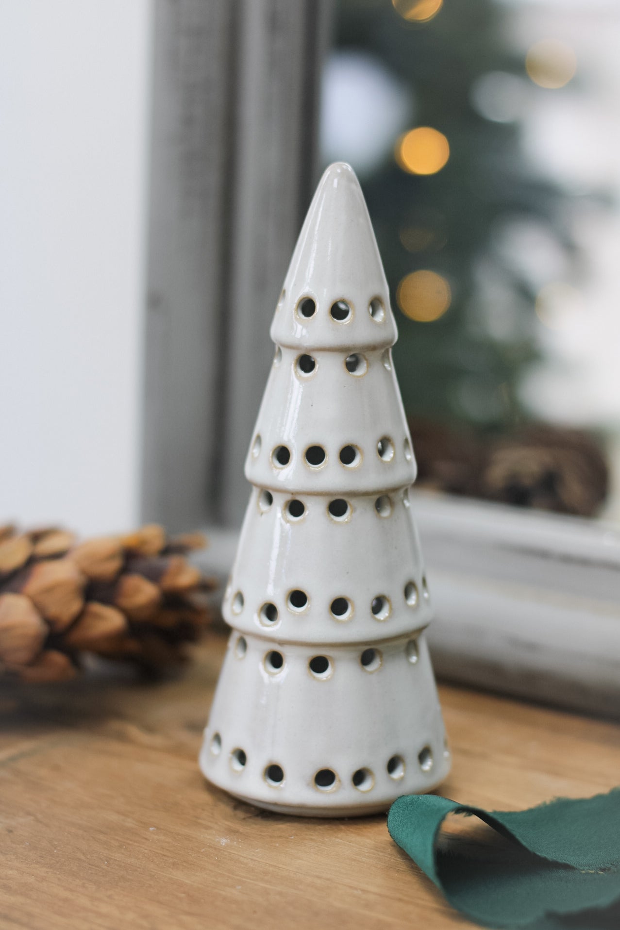 porcelain festive tree with pine cone